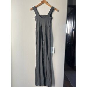 Set Active Ribbed Flare Jumpsuit Neutral Yoga Athleisure Activewear Clean Girl S